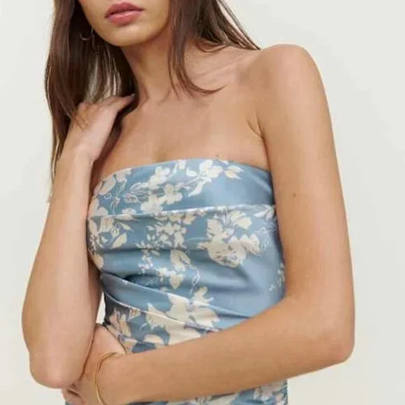 NWT Reformation Barrow Silk Maxi Dress Sz6 Aliso Blue White Floral Cocktail - Picture 3 of 10